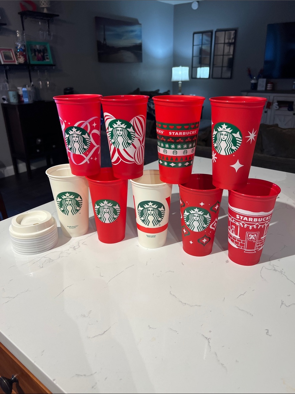 Starbucks Red and White Holiday Reusable Cups Set of 9